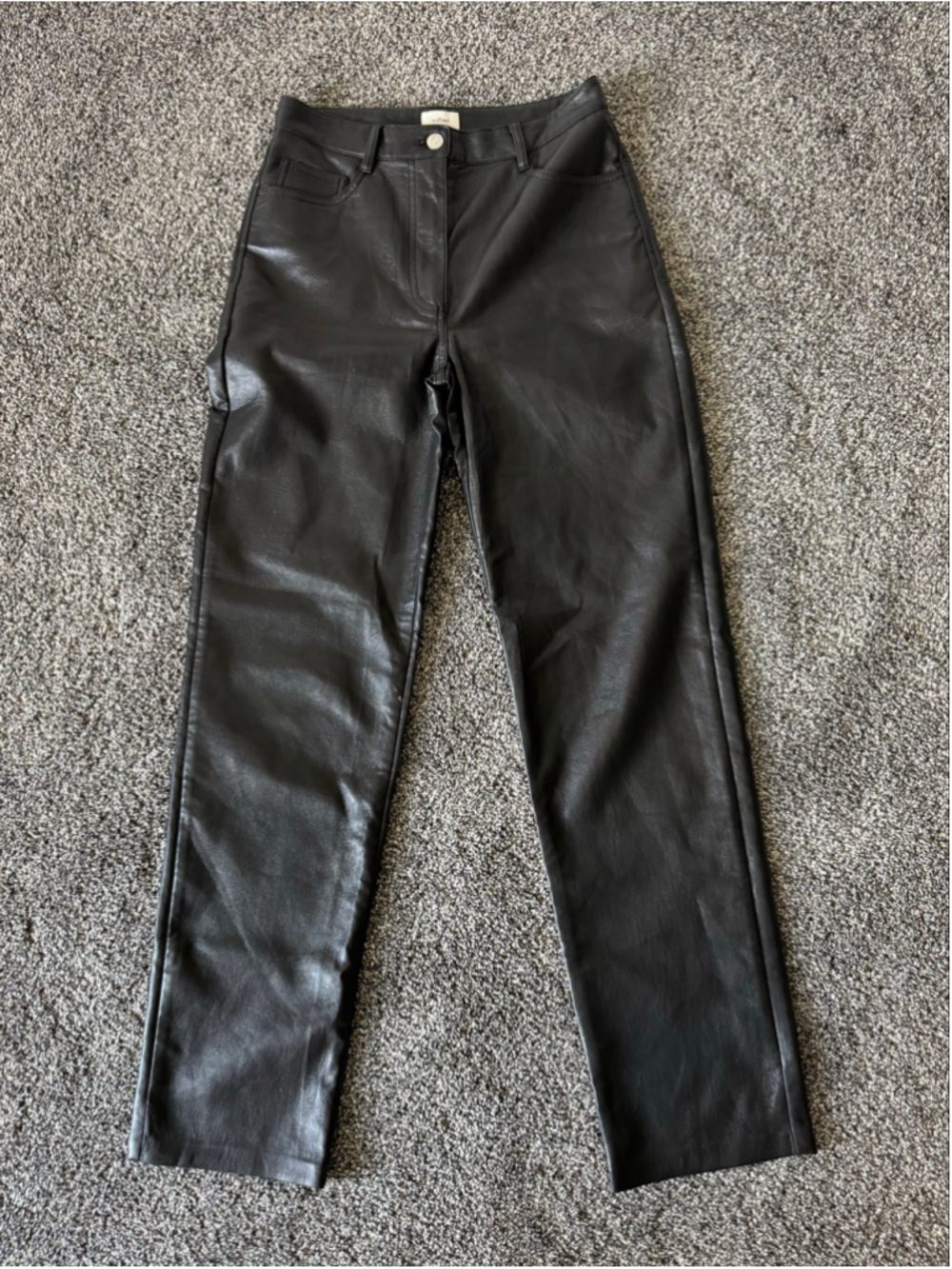 Aritzia Wilfred Black Vegan Faux Leather Straight Leg Pants High Waisted Rise 4